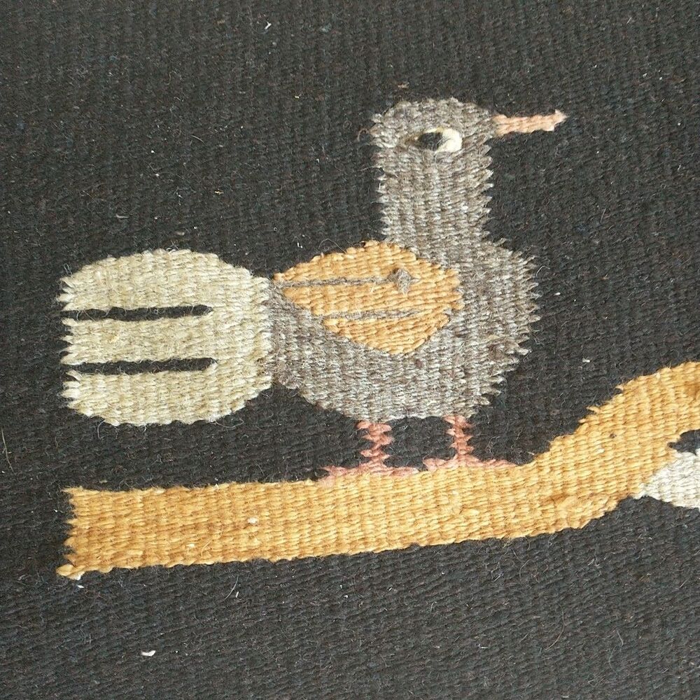Vtg Zapotec Mexican Tapestry Wall Hanging Birds Wool Hand Woven Southwest 26x59" - Picture 4 of 12